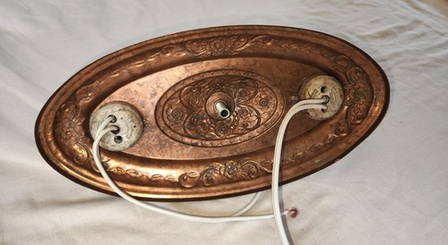 2 ANTIQUE ART NOUVEAU CHANDELIERS METAL FLUSH MOUNT CEILING FIXTURES 1920's - Picture 4 of 5