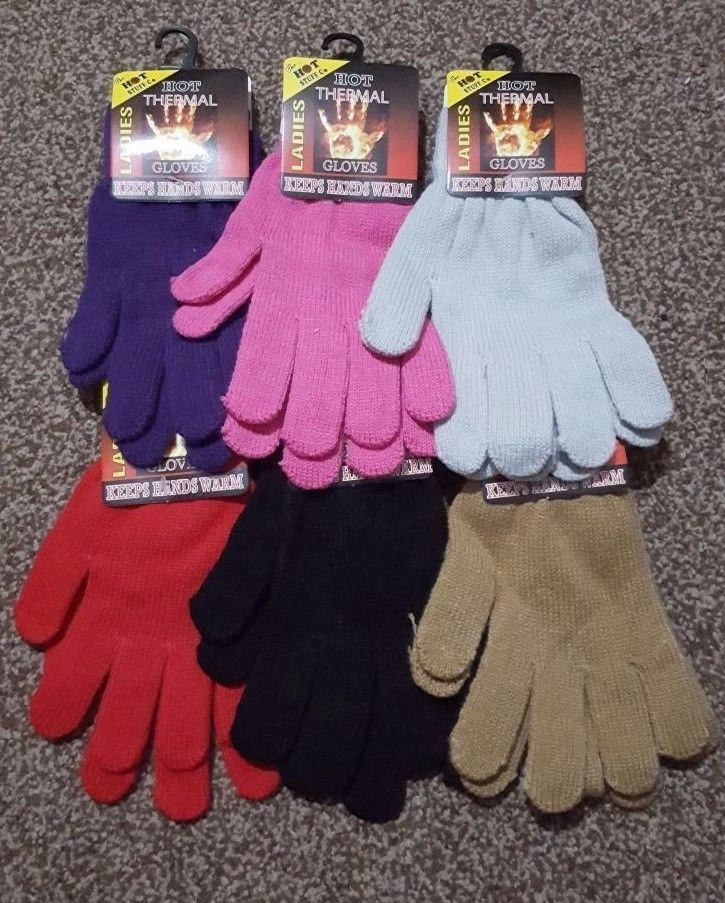 LE11 WOMENS LADIES PLAIN HOT THERMAL GLOVES KNITTED WINTER WARM GLOVES