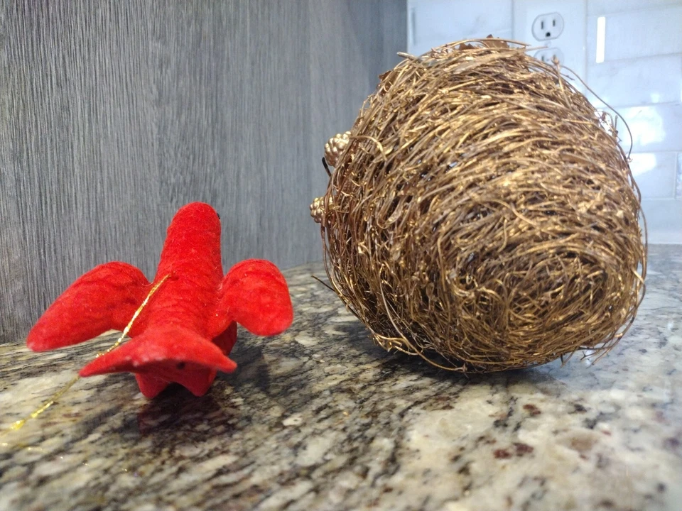 Cardinal W Goldfig Nest &Eggs Christmas Ornament Santa 3.75 See Pictures Set - Image 4 of 4