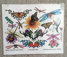 Tattoo Studio Shop Flash Single by Jeanie Newby Butterfly Firefly 11"X17" Print