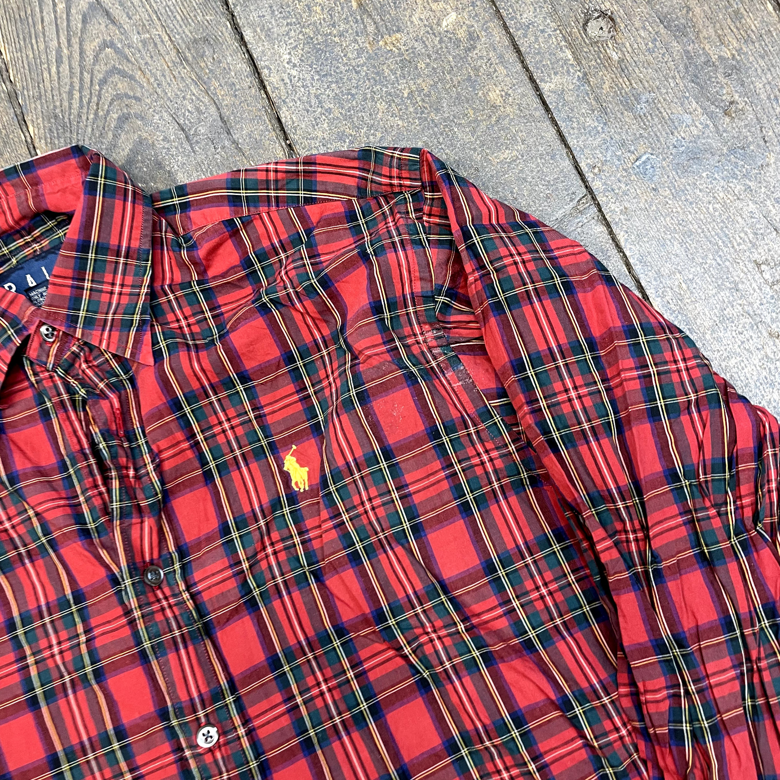 Ralph Lauren Shirt Checkquered Small Pony Button Up Top, Red, Womens Small image 4