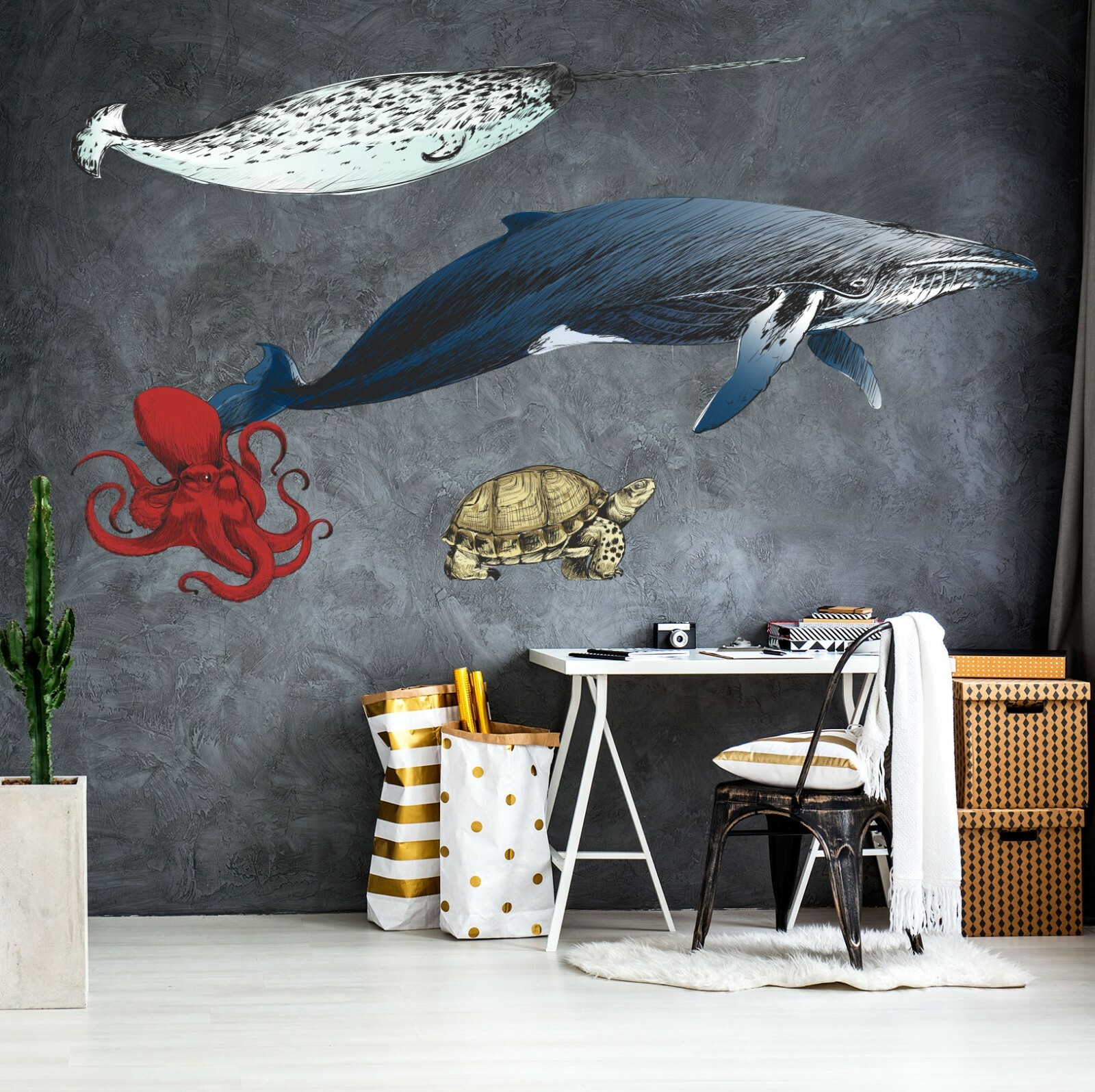 3D Tuna Whale A87 Animal Wallpaper Mural Poster Wall Stickers Decal Zoe