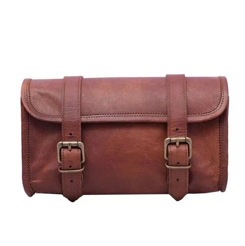 Goat Leather Motorcycle Strap Buckle Closure Tool Bag Genuine Vintage Brown Best - Picture 8 of 8