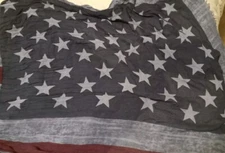 Boho Style Long Blue And Red American Flag Lightweight Scarf W/Fringe Ends