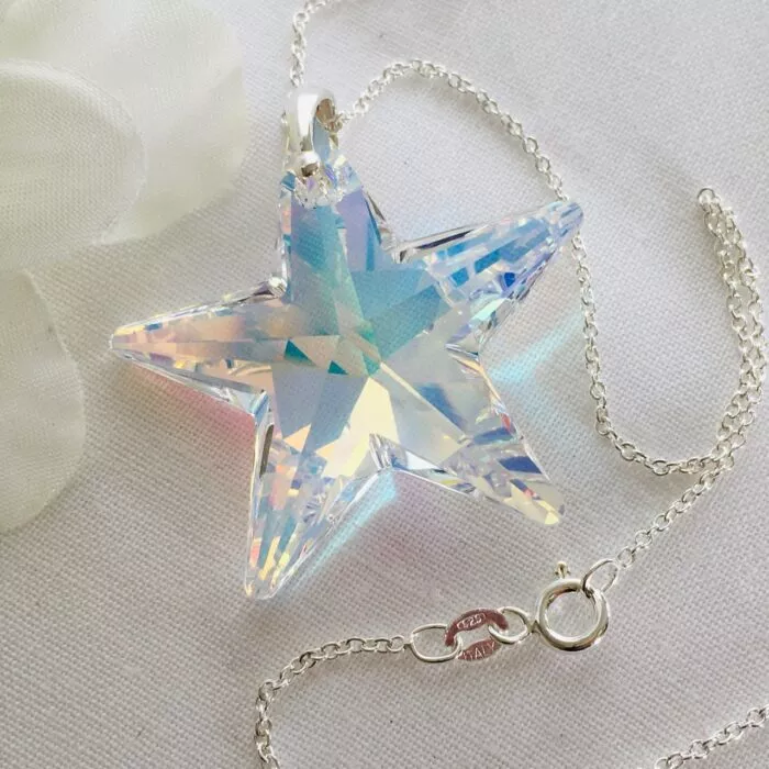 925 Silver Large 28mm Star Necklace Made With Swarovski® Crystals AB  Pendant