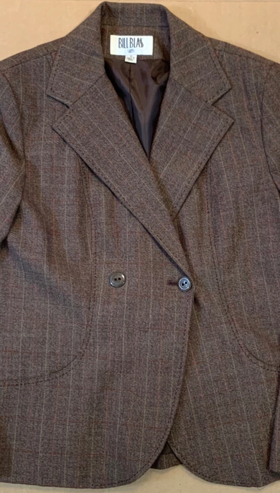 Traje Blazer y Pantalones Completamente Forrados Vintage Bill Blass Marrón A Cuadros 2 Piezas Talla 10 Foto 3 de 4
