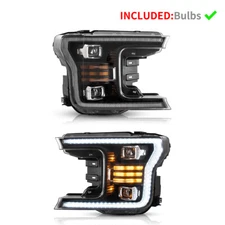 For 2018-2020 Ford F150 Black LED Sequential Projector Headlights DRL Front Lamp