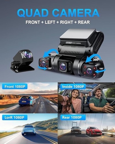 Rhorawill Dashcam Quad FHD 4x1080P a 4 obiettivi GPS WiFi - Photo 3/5