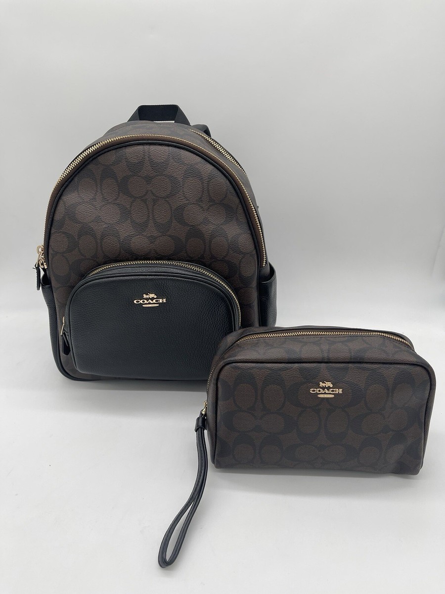 COACH Court 5871 Backpack Signature Brown Black Combo Extra Pouch
