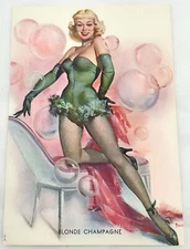 Vintage Pinup Lithograph Print Blonde Champagne