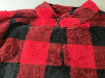 SO Sherpa Pullover Crop 3/4 Zip Red Black Buffalo Plaid Fleece Women's Plus 3X