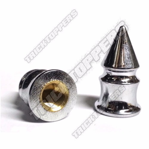 2 Custom Chrome Impaler Spike Tire Valve Stem Caps for Motorcycle