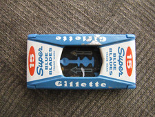 GILLETTE - 15 SUPER BLUE BLADES Dispenser / Case USA Made (1 New Blade Remains)