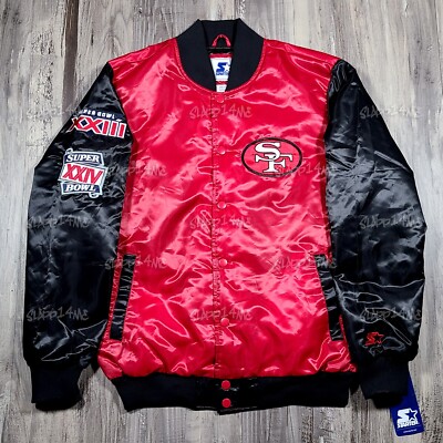 San Francisco 49ers SATIN Jacket RED BLACK Bomber Large