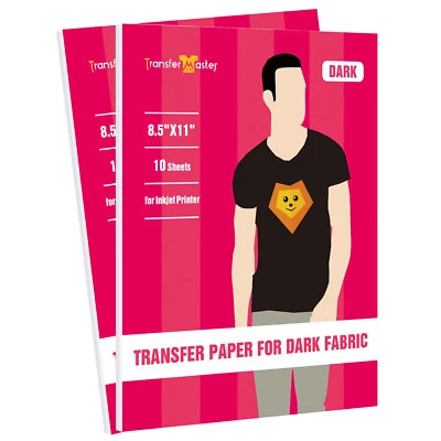 TRANSFER MASTER Inkjet Printable Dark Heat Transfer Paper for T-shirt 20 Sheets 8.5x11 Iron On