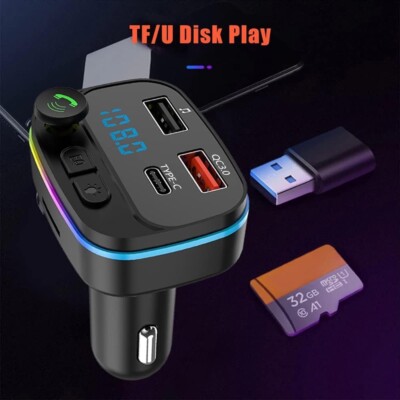 FM Transmitter Bluetooth Freisprechen Car Musik-Player, Type-C+2 USBA,(QC 3.0+PD