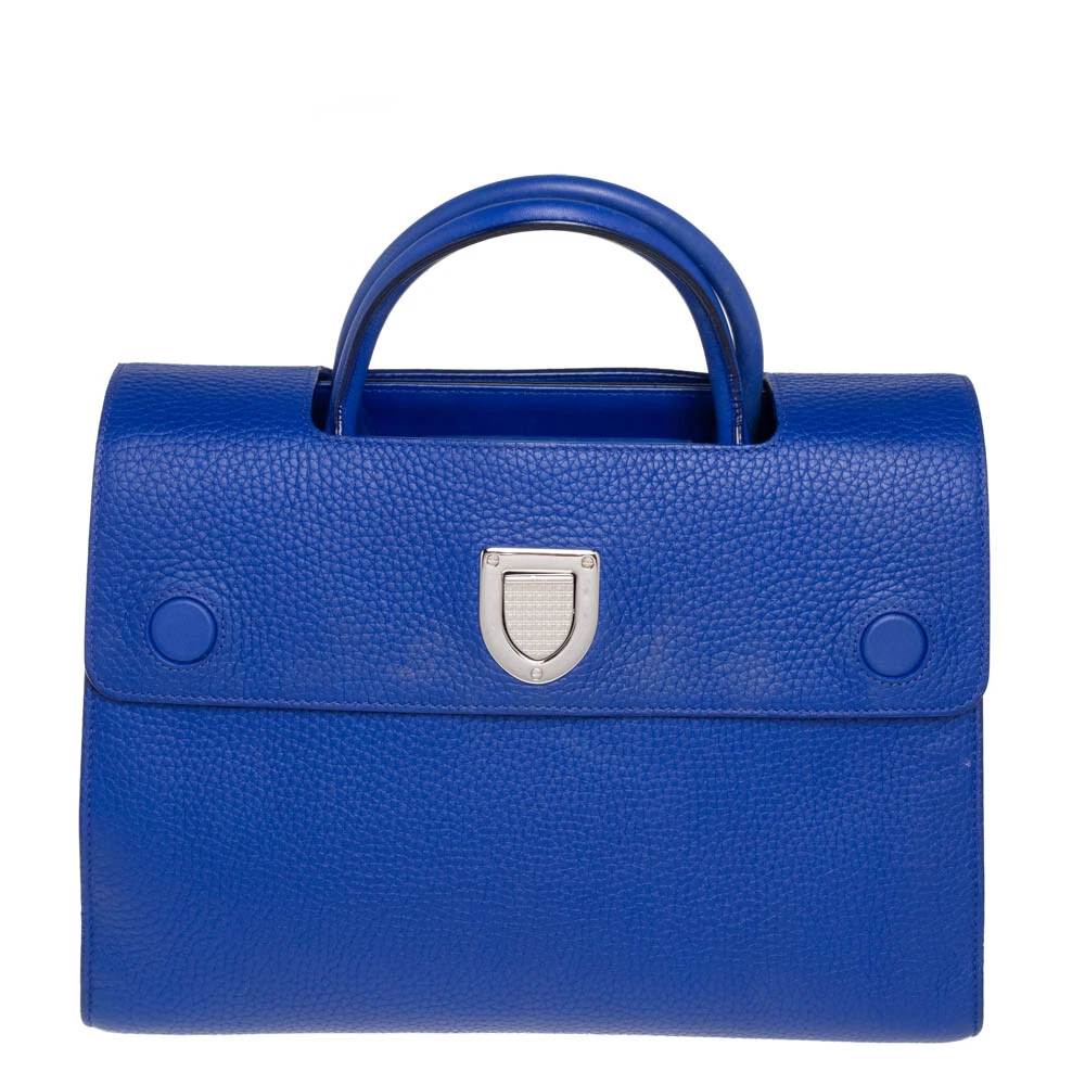 Sac fourre tout en cuir gaillonné bleu Dior moyen Diorever