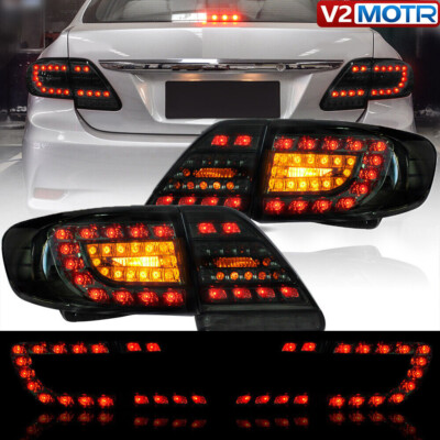 For 2011 2012 2013 Toyota Corolla Smoked VLAND LED Rear Tail Light Assembly L+R