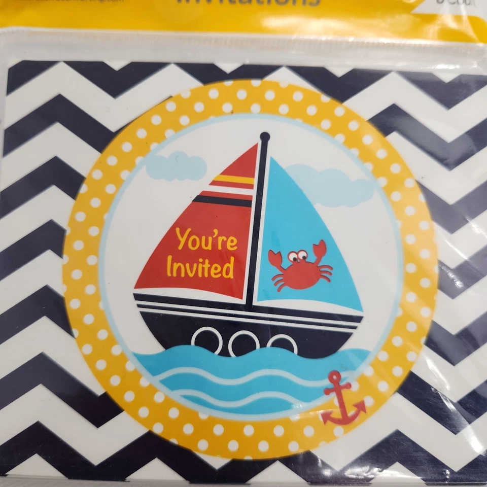 Invitaciones de baby shower ancla náutica cangrejo barco 8 unidades con sobres Foto 2 de 4
