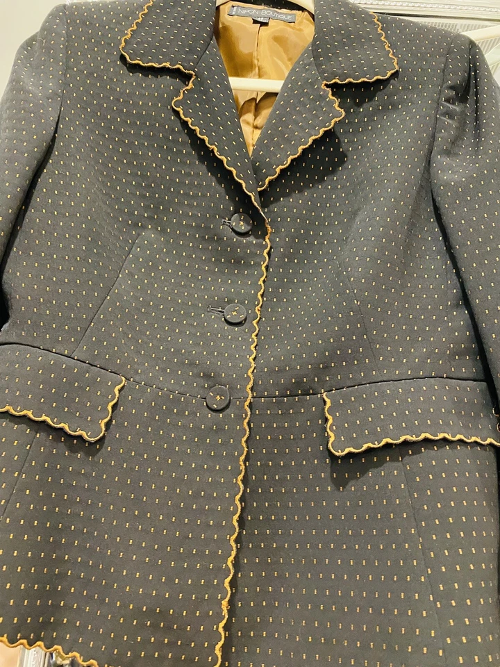 Traje De Colección Por Nipon Boutique Negro Marrón Carrera Falda Traje - Talla 6P - ¡Encantador! Foto 2 de 4