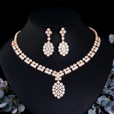 African Dubai Gold Color CZ Round Necklace Earrings Wedding Banquet Jewelry Set