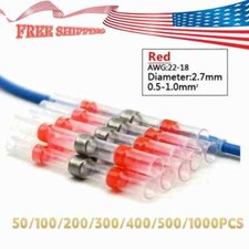 Red Solder Seal Sleeve Heat Shrink Butt Wire Connectors Terminal1000-50PCS
