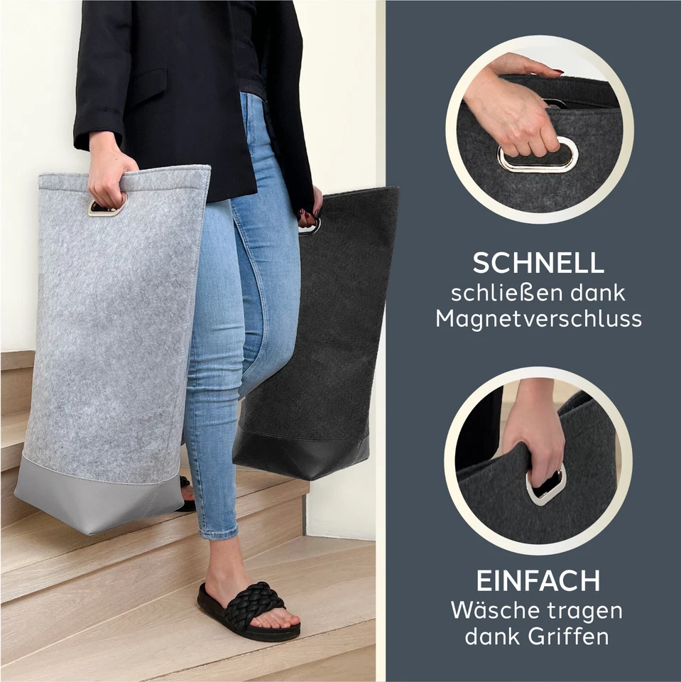 TULENO - XL Wäschesammler aus Filz Stoff - Wäschesack & Wäschekorb mit Griff - Bild 2 von 4
