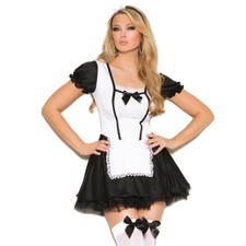 Maid Costume Mini Dress Ruffles Apron Lace Up Headband Black White 9089 Medium