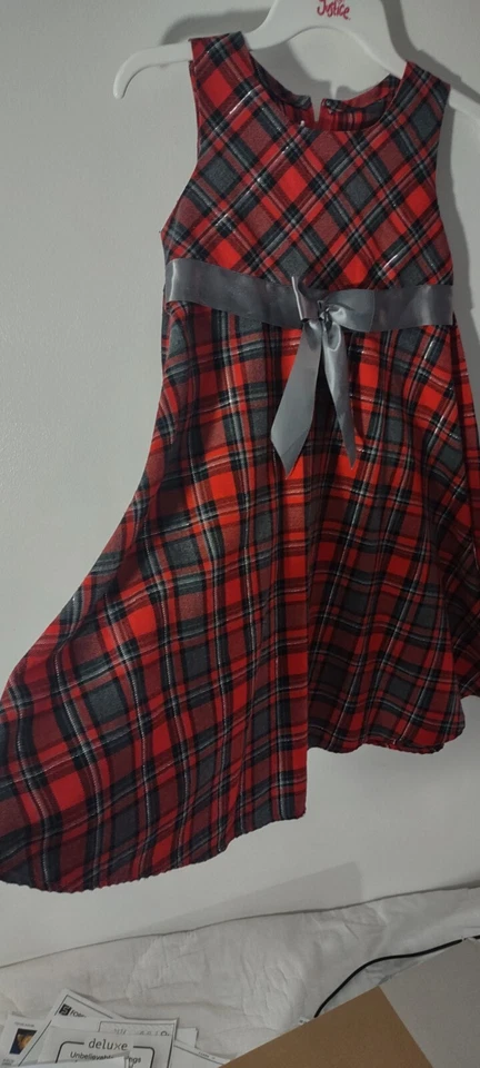 Bonnie Jean Girls Dress Size 5 A-line Red Plaid With Gray Bow - Image 2 of 4