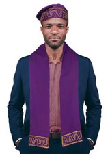 Purple and Gold Embroidered African Hat and Sash/Scarf