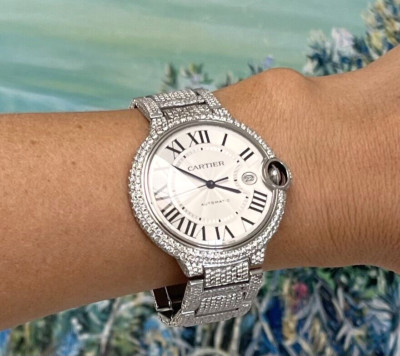 Cartier Ballon Bleu Custom Diamond Encrusted Watch 42mm