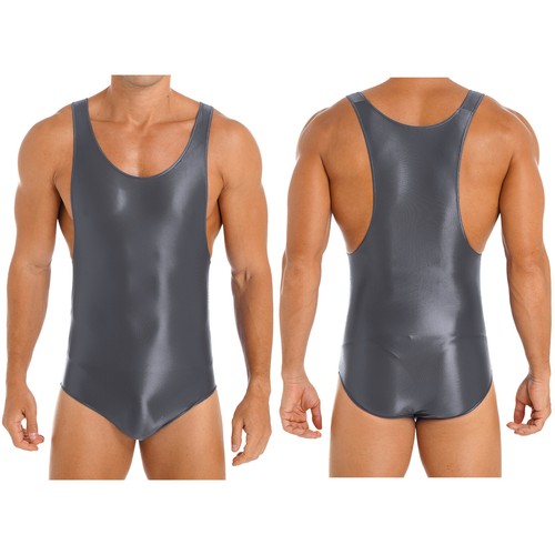 US Mens Glossy One Piece Bodysuit Leotard High Cut Thongs Wrestling Singlet - Picture 318 of 332