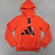 Adidas Hoodie Youth Medium 10/12 Orange Logo Fleece Pullover Sweatshirt Boys