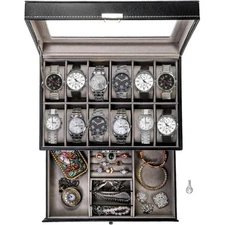 12 Grids Jewelry Case Storage Watch Box Leather Display Organizer Glass HOT Gift