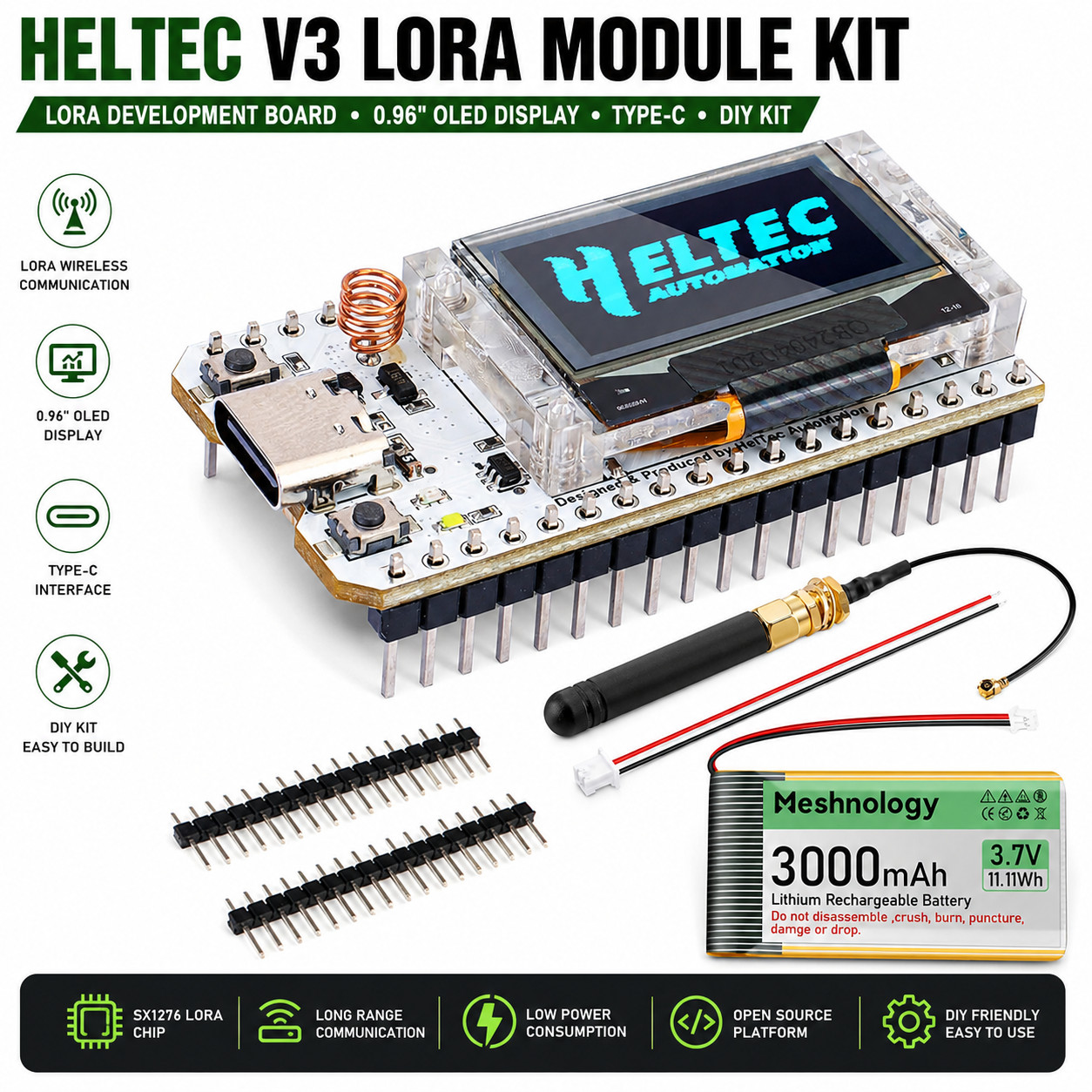 Heltec ESP32 V3 Meshtastic LoRa Wifi Radio Kit Long Range