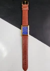 Vintage Seiko Slim Tank Quartz Men Blue Dial Dress Watch-Free Shipping