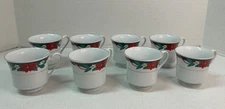 Set Of 8 Tienshan Fine China Cups And Saucers Deck The Halls Christmas Holiday