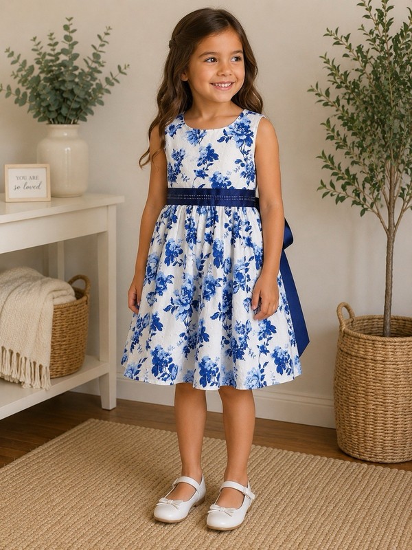 Nanette Kids Blue Floral Party Dress | Size 5 | Special Occasion Dress