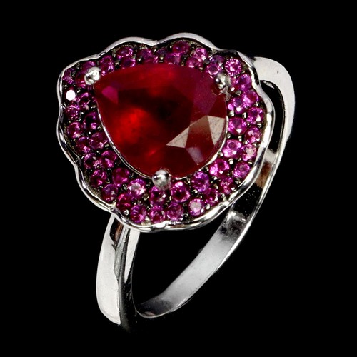 925 Sterling Silver Ring Pear Ruby 9x7mm Sapphire Diamond Cut Gemstone Jewelry 7 - Picture 2 of 13