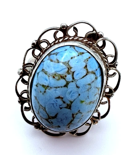 Vintage Taxco Turquoise Filigree Ring Size 6 Mexico Sterling Silver 925