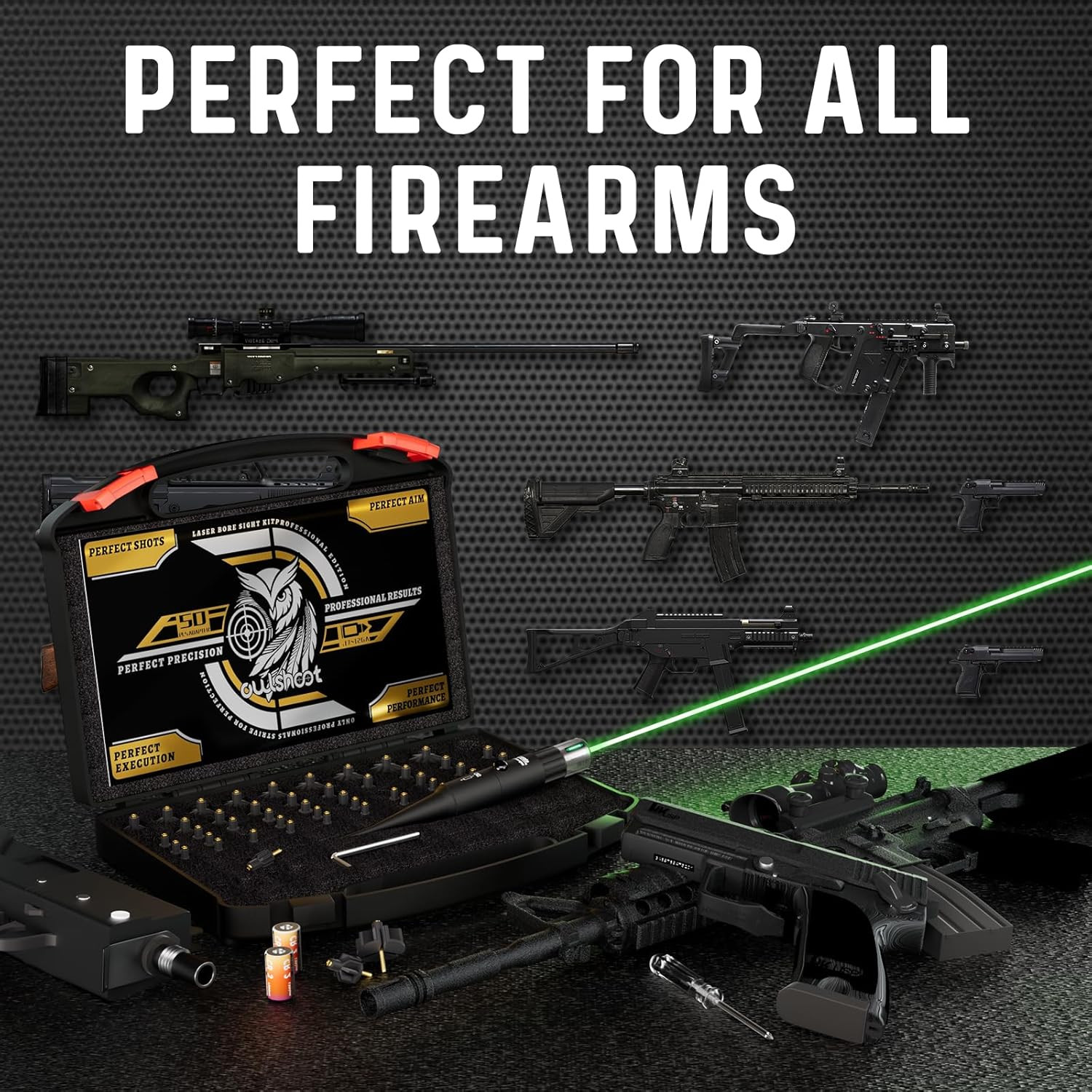 Professional Bore Sight Laser Kit: Green/Red Boresighter with 50 Adapters for Al