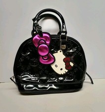 Loungefly Hello Kitty Black Embossed Patent Leather Medium Domed Purse 10x9