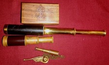 Pirates ships brass spyglass telescopes whistle leather wrapped wood anchor box