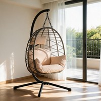 Rattan Swing Egg Chair Garden Hanging Indoor Outdoor Patio Hammock with Cushion