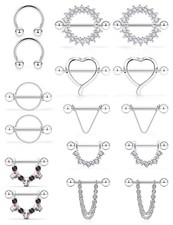 SCERRING 14G Nipple Rings Stainless Steel 9/16 Inch, 8 Pairs - Silver