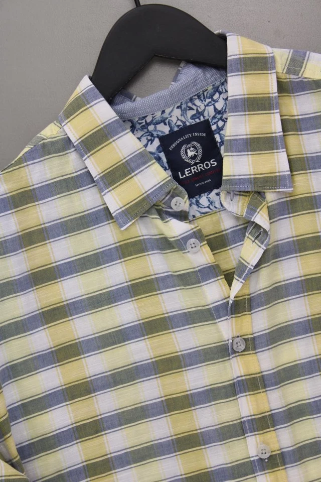 ⭐ Lerros camicetta per uomo taglia 56, XXL a quadri giallo di cotone ⭐ - Immagine 2 di 4