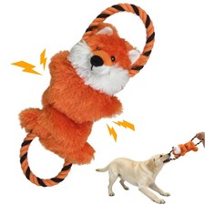 15.55 Inch Fox Squeaky Dog Toy with Crinkle Paper  Rope, Plush Chew Toy for ...