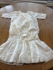 Antique White Little Girls Cotton Dress W Lace First Communion Size 6-8 Appx
