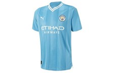 PUMA Manchester City Home Jersey Series Letter Logo Print V-Neck Pullover Short