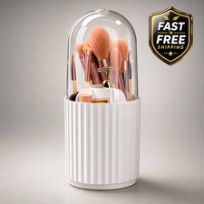 Rotating Makeup Brush Holder w/ Lid Dustproof Organizer Vanity Counter